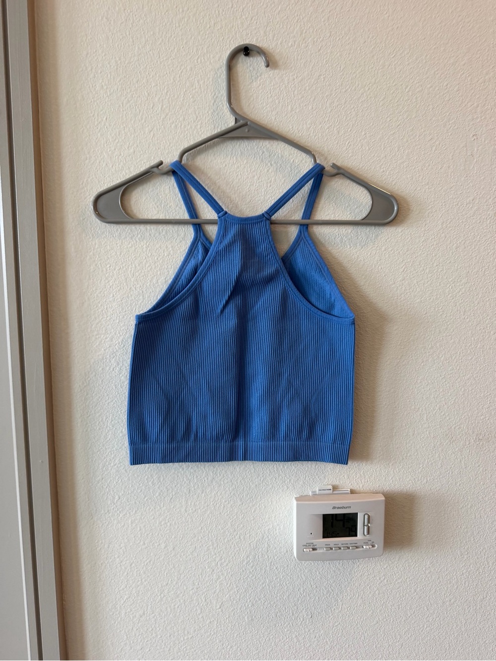 Blue Ribbed Cropped Tank Top - Picture 3 of 3